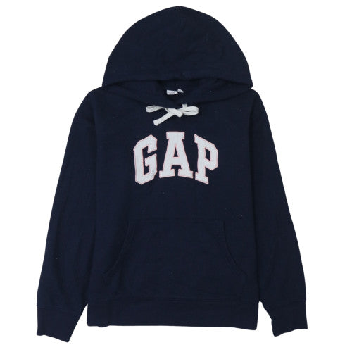 GAP Women Navy Blue Pullover Hoodie Large Cotton Blend Logo Design