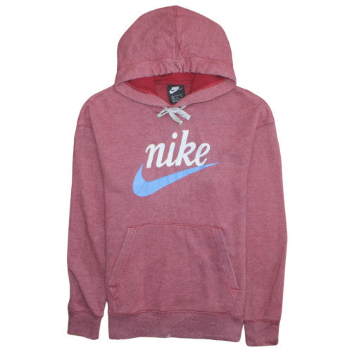Nike Womens Red Pullover Hoodie M - Cotton Blend Logo Sweatshirt