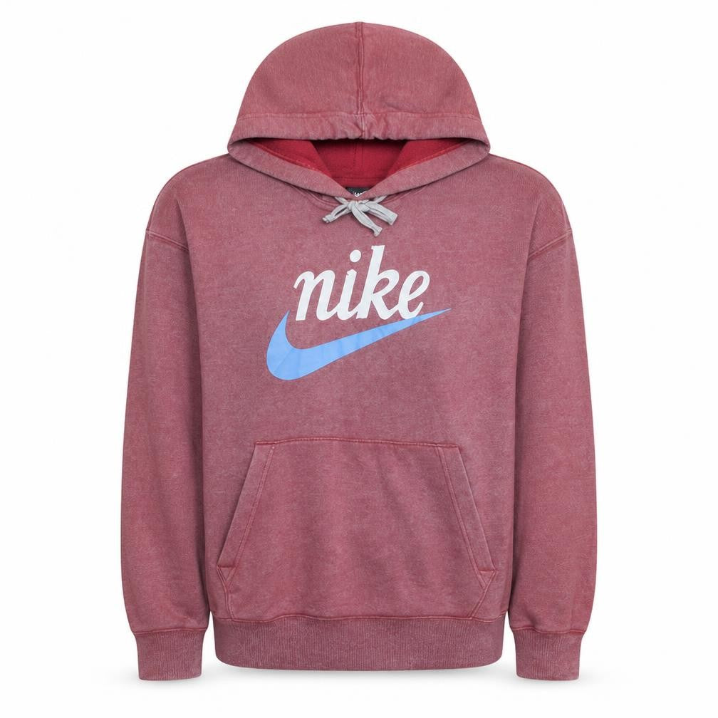 Front view of Nike women’s red pullover hoodie m - cotton blend logo sweatshirt