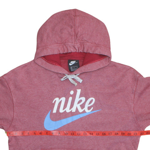 Nike Womens Red Pullover Hoodie M - Cotton Blend Logo Sweatshirt