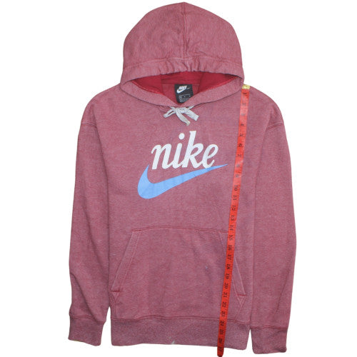 Nike Womens Red Pullover Hoodie M - Cotton Blend Logo Sweatshirt