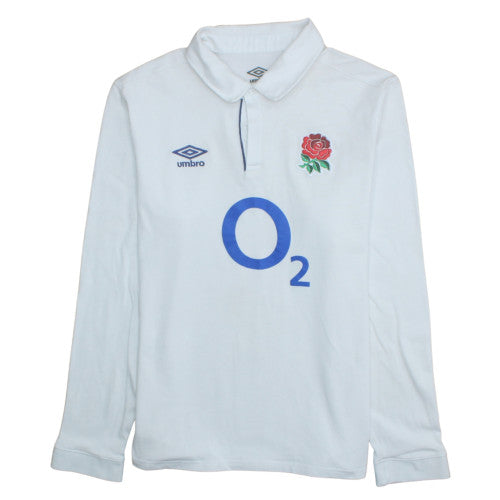 Umbro Men's White England Rugby Long Sleeve Polo 2XL Cotton