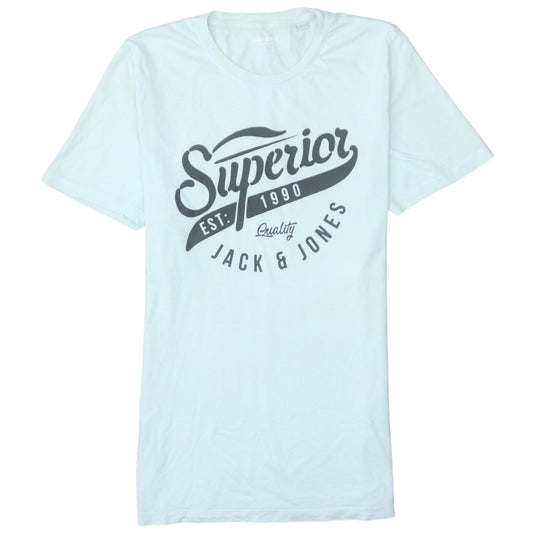 Jack & Jones Men's White Graphic Logo Crew Neck T-Shirt Size L