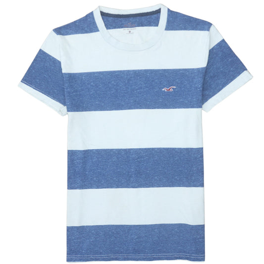 Hollister Men's Blue & White Striped Crew Neck T-Shirt XS