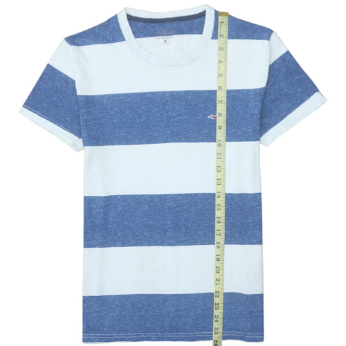 Hollister Men's Blue & White Striped Crew Neck T-Shirt XS