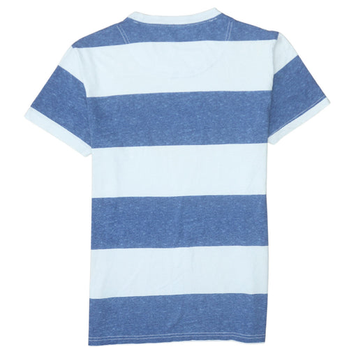 Hollister Men's Blue & White Striped Crew Neck T-Shirt XS
