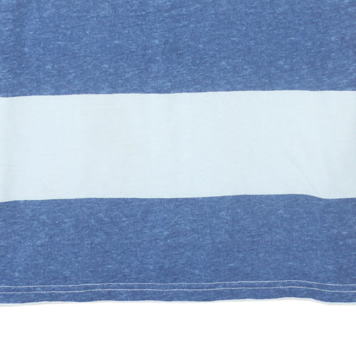 Hollister Men's Blue & White Striped Crew Neck T-Shirt XS