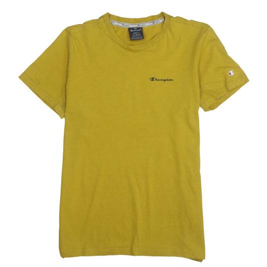 Champion Men's Yellow Small Crew Neck Cotton T-Shirt