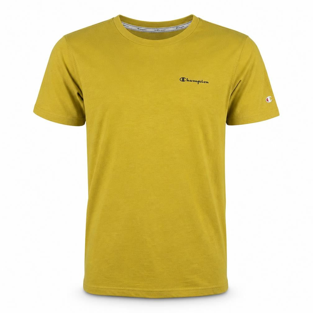 Champion Men's Yellow Small Crew Neck Cotton T-Shirt