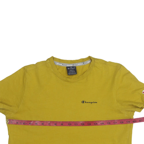 Champion Men's Yellow Small Crew Neck Cotton T-Shirt