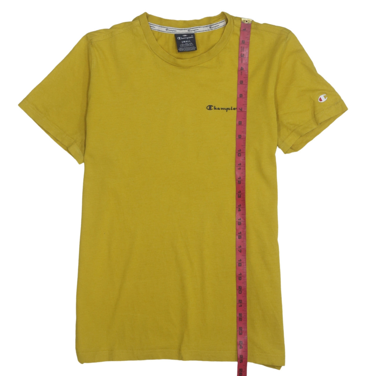 Champion Men's Yellow Small Crew Neck Cotton T-Shirt