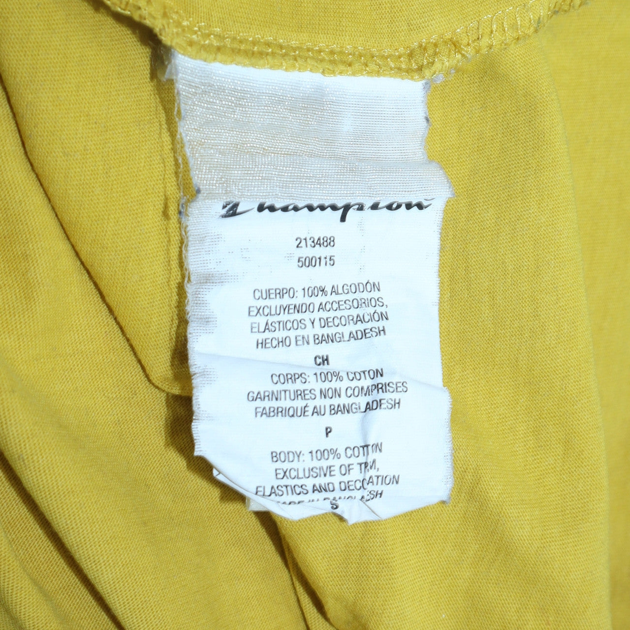 Champion Men's Yellow Small Crew Neck Cotton T-Shirt
