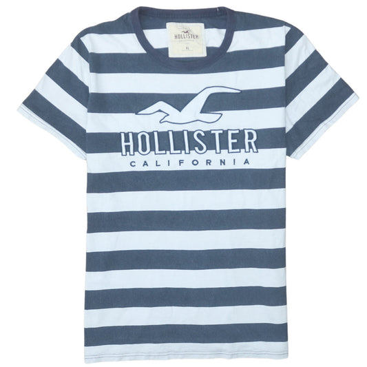 Hollister Men’s Blue White Striped Crew Neck T-Shirt Size XL