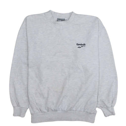 Reebok Essentials Men Grey M Pullover Crew Neck Logo Sweatshirt