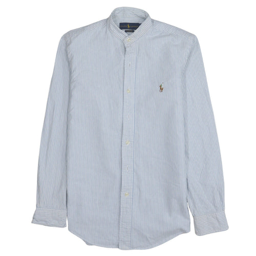 Ralph Lauren Men's Blue Striped Classic Fit Cotton Band Collar Shirt XS