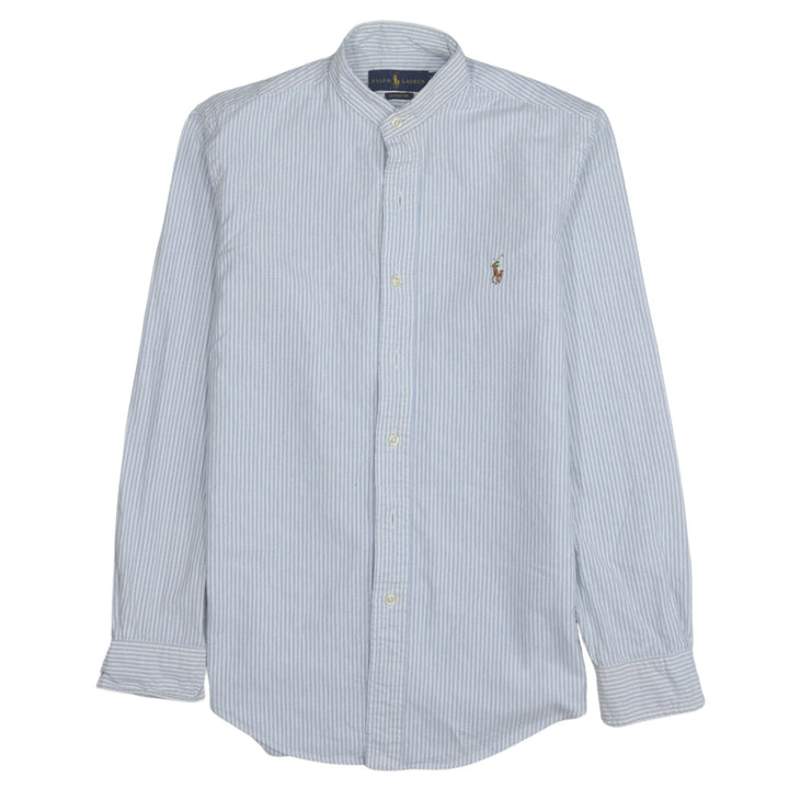 Ralph Lauren Men's Blue Striped Classic Fit Cotton Band Collar Shirt XS