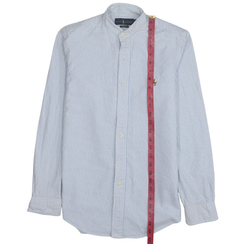 Ralph Lauren Men's Blue Striped Classic Fit Cotton Band Collar Shirt XS