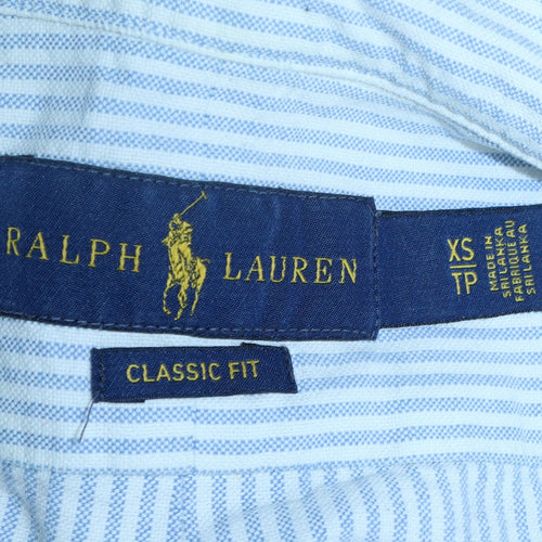 Ralph Lauren Men's Blue Striped Classic Fit Cotton Band Collar Shirt XS