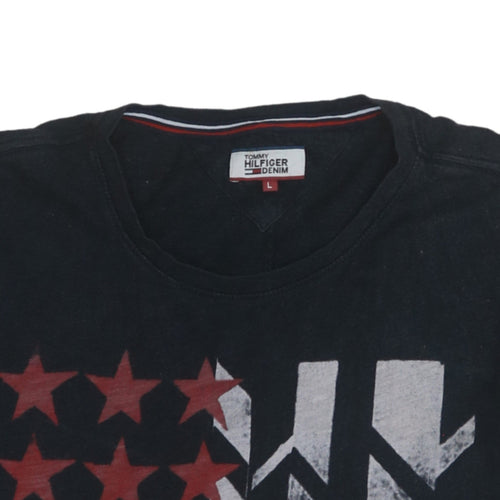 Tommy Hilfiger Denim Men's Black Graphic Print Crew Neck T-Shirt Size L