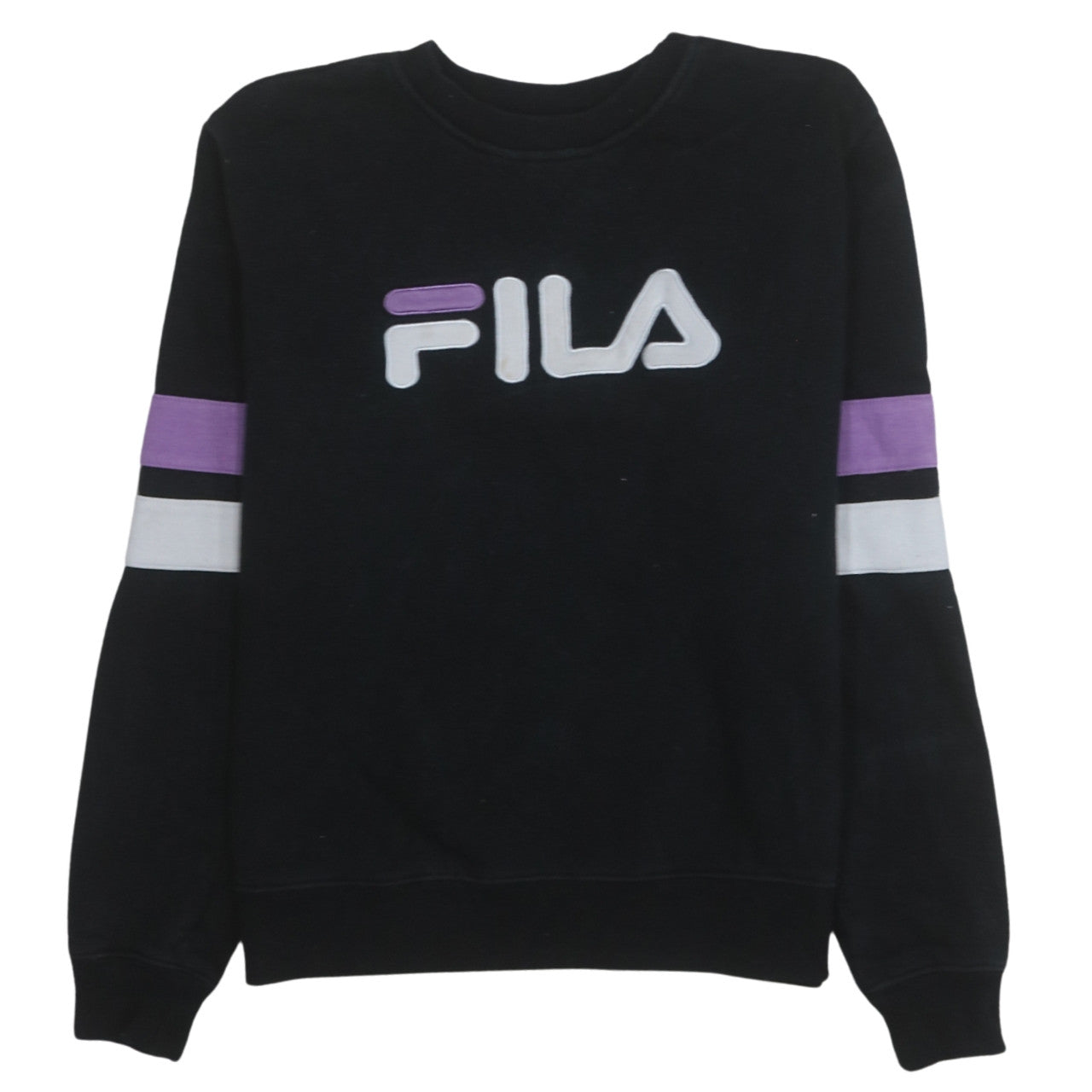 Fila Womens Black Purple Logo Crew Neck Pullover Sweatshirt Size M