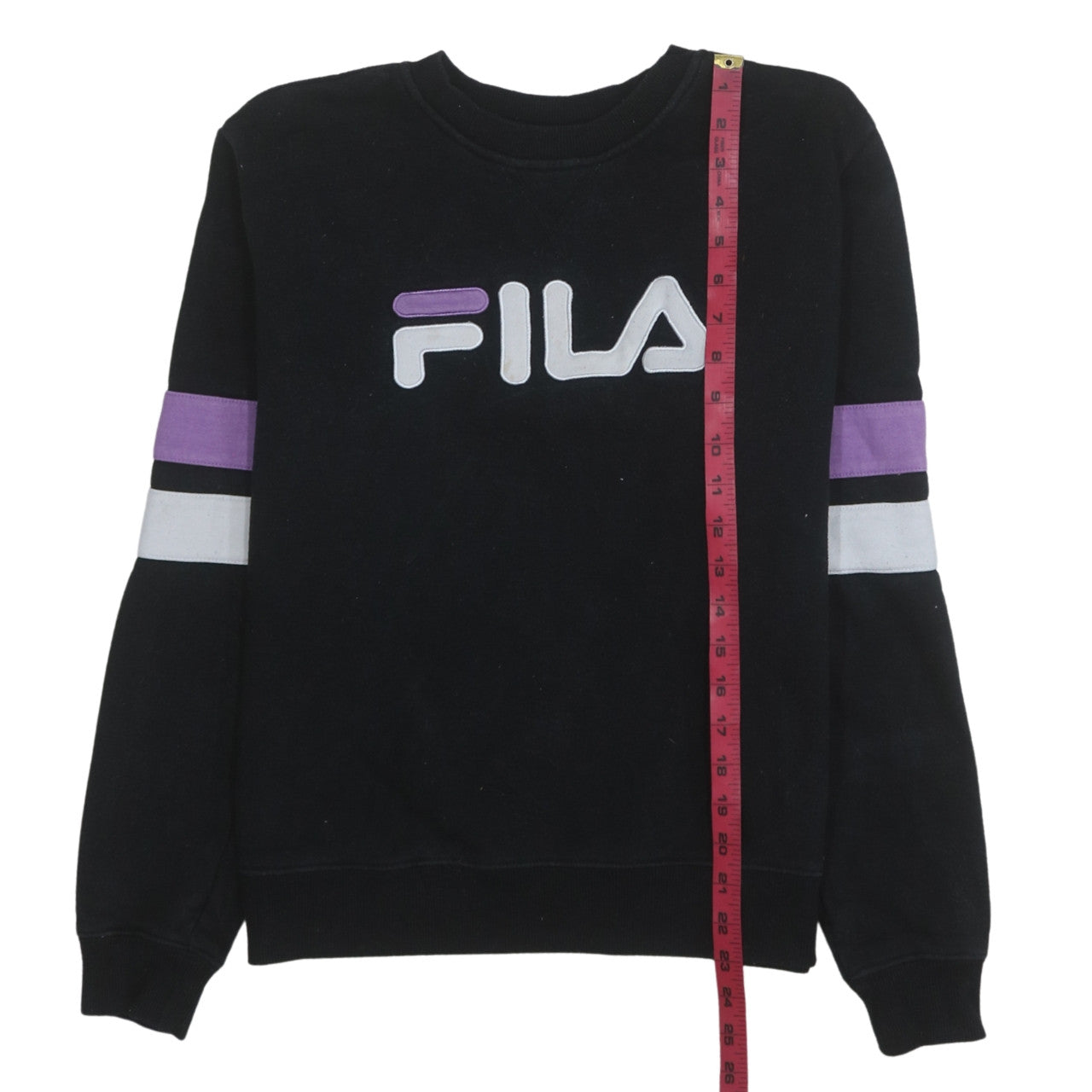Fila Womens Black Purple Logo Crew Neck Pullover Sweatshirt Size M