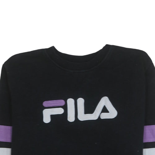 Fila Womens Black Purple Logo Crew Neck Pullover Sweatshirt Size M