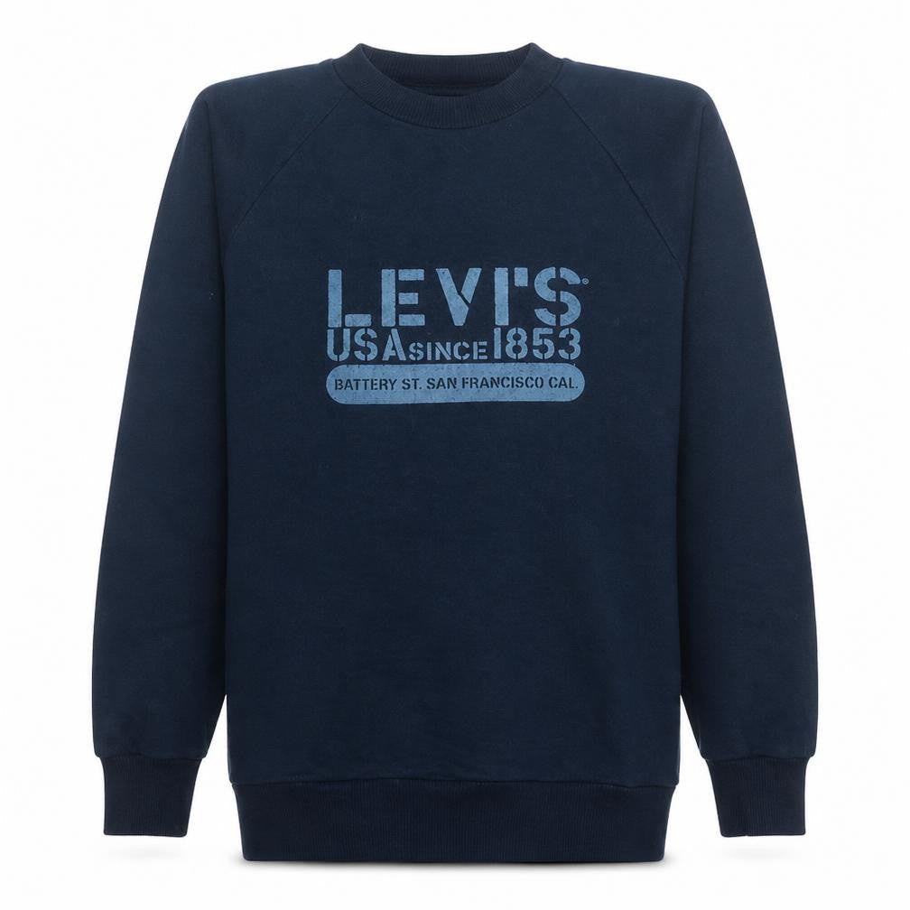 Front view of Levi's Men's Blue Crew Neck Pullover Graphic Sweatshirt M