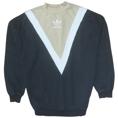 Adidas Women Beige Black Colourblock Crew Neck Sweatshirt Size 16