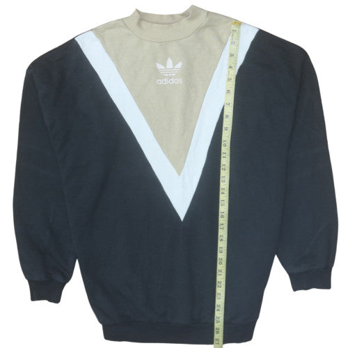 Adidas Women Beige Black Colourblock Crew Neck Sweatshirt Size 16