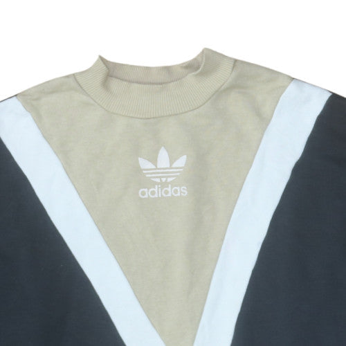 Adidas Women Beige Black Colourblock Crew Neck Sweatshirt Size 16