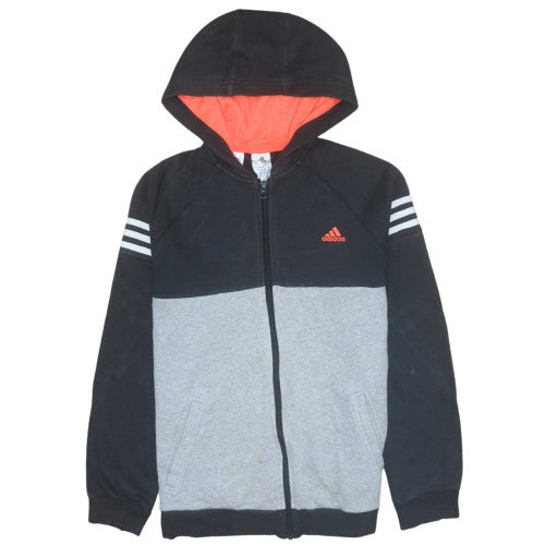 Adidas Boys Black & Grey Full Zip Hoodie 15-16 Years Classic Fleece