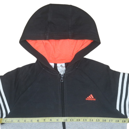 Adidas Boys Black & Grey Full Zip Hoodie 15-16 Years Classic Fleece