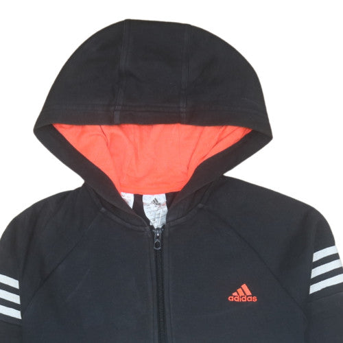 Adidas Boys Black & Grey Full Zip Hoodie 15-16 Years Classic Fleece