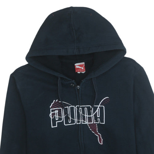 Puma Womens Black Full Zip Hoodie Size M Logo Graphic Sweatshirt