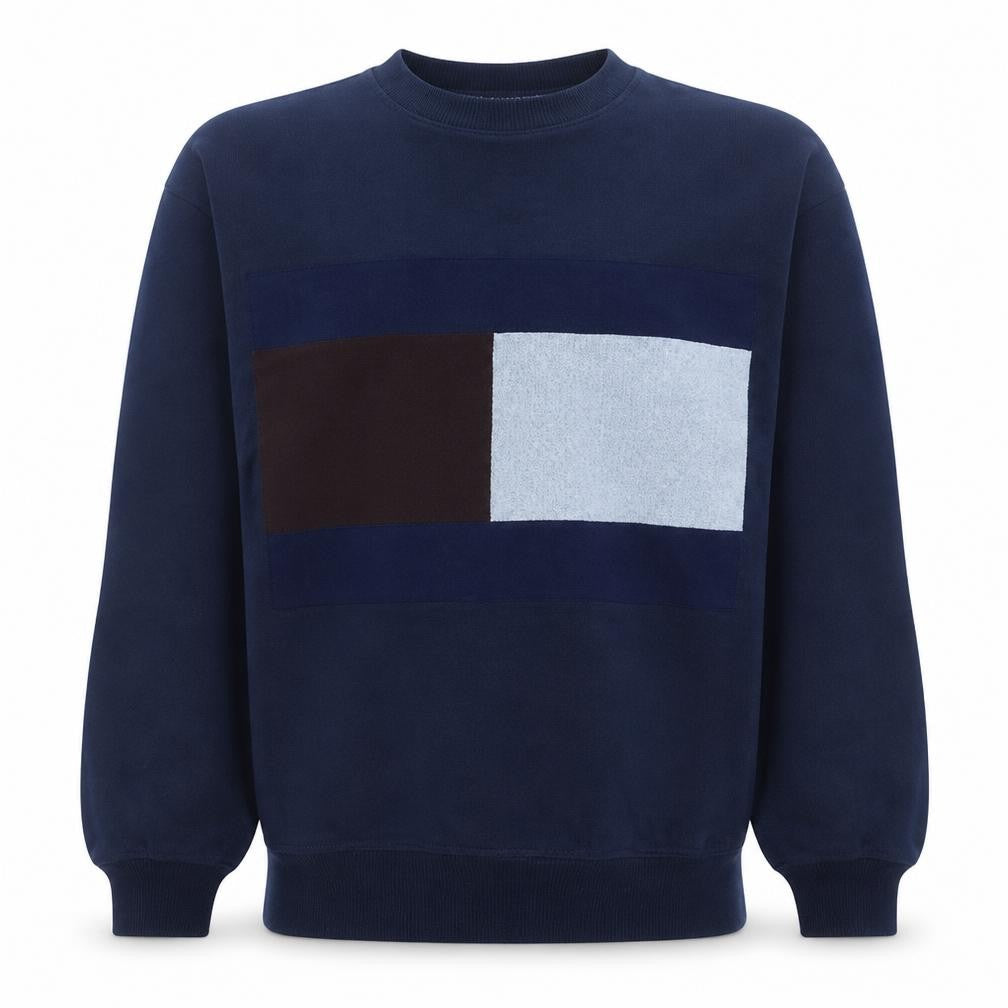 Front view of Tommy Hilfiger Men’s Blue Logo Crew Neck Pullover Sweatshirt L