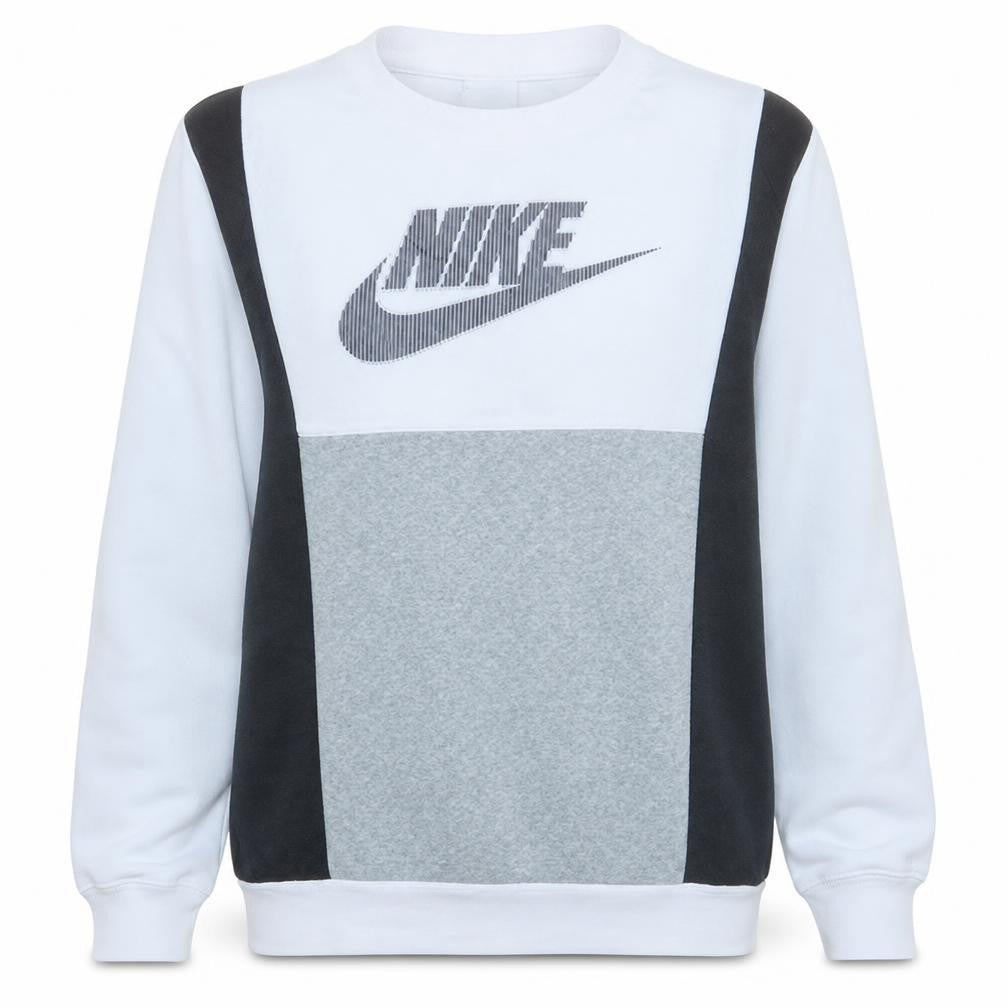 Front view of Nike women’s grey white colourblock logo sweatshirt, size M