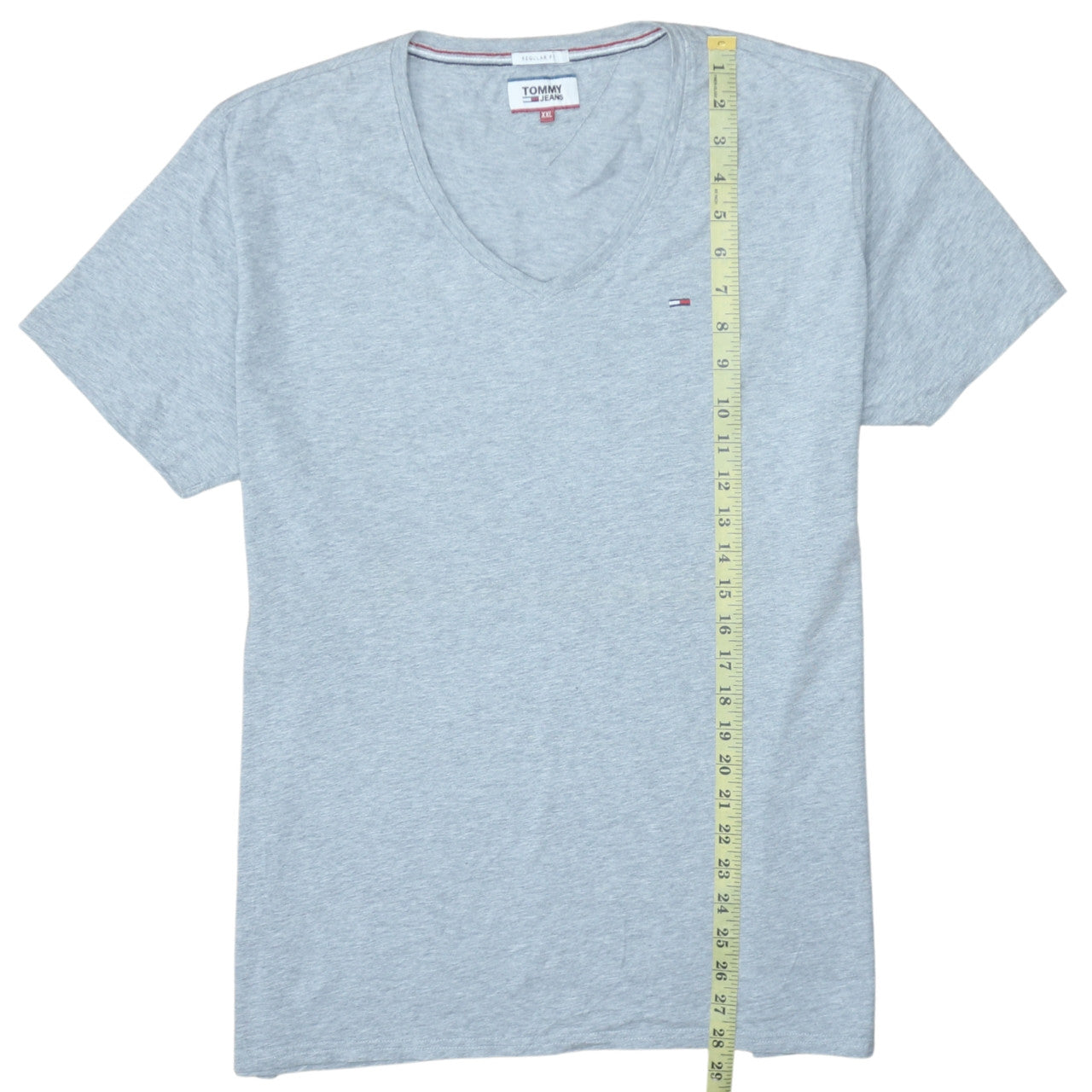 Tommy Jeans Men's Grey 2XL V-Neck Cotton Regular Fit T-Shirt