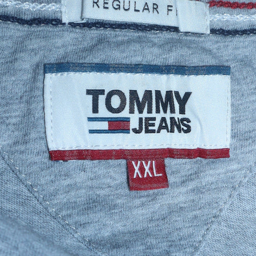 Tommy Jeans Men's Grey 2XL V-Neck Cotton Regular Fit T-Shirt
