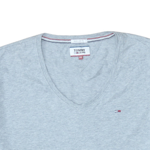 Tommy Jeans Men's Grey 2XL V-Neck Cotton Regular Fit T-Shirt