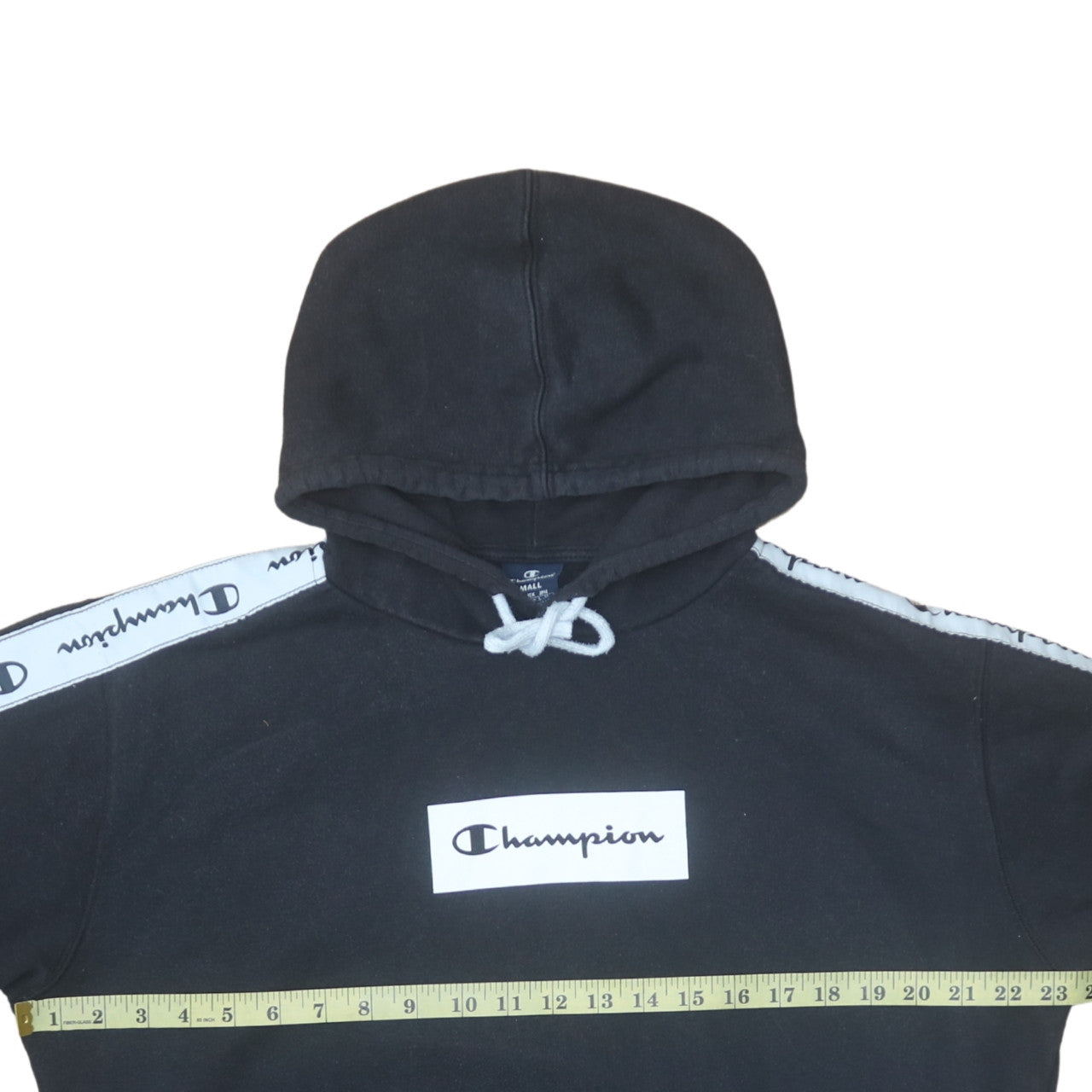Champion Women Small Black Pullover Hoodie with Logo Tape Detail