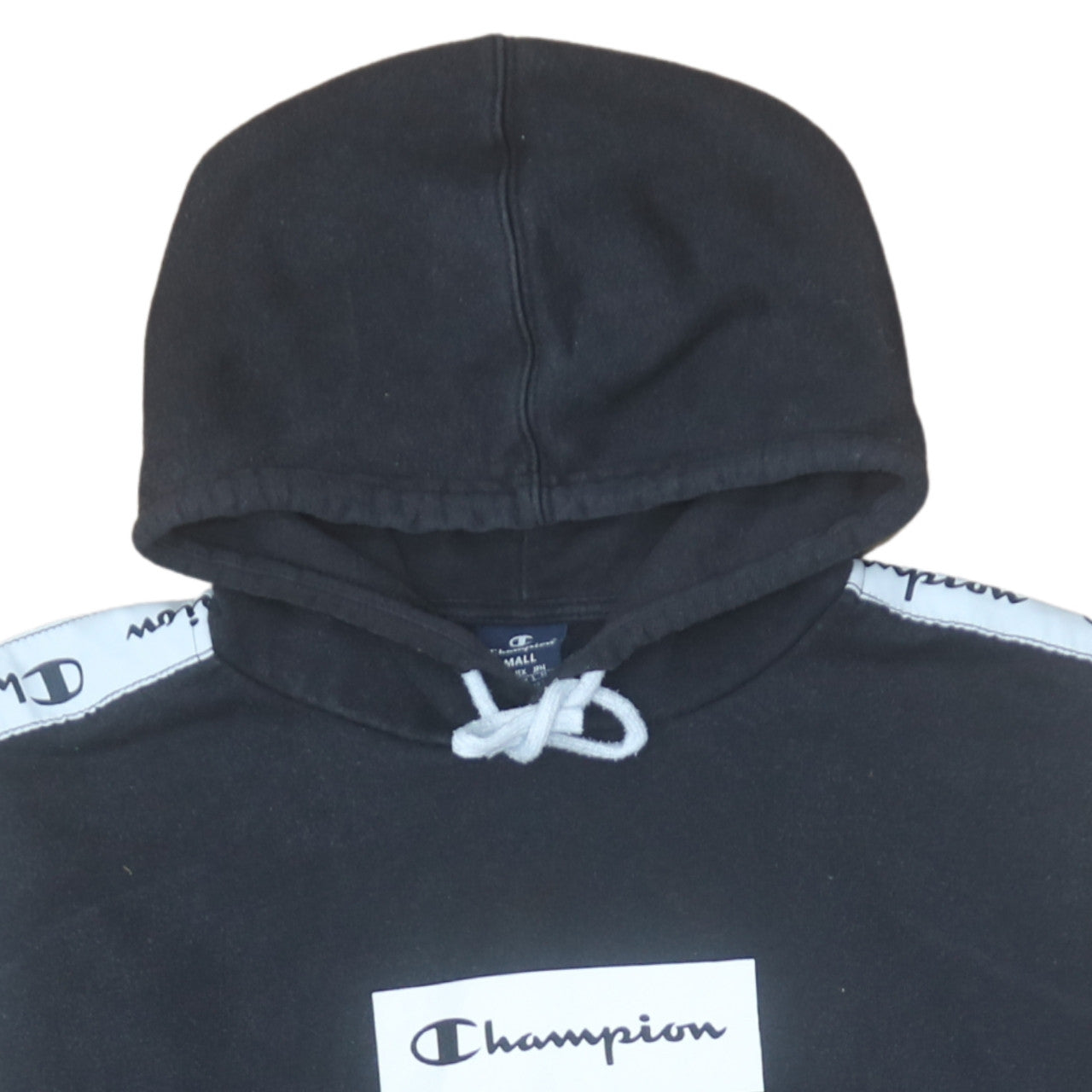 Champion Women Small Black Pullover Hoodie with Logo Tape Detail