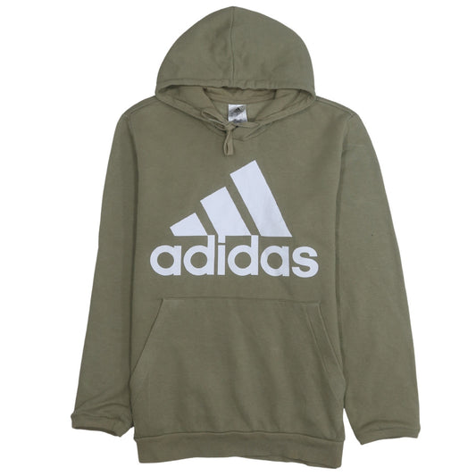 Adidas Men Green Pullover Hoodie L Fleece Lined Logo Sweatshirt