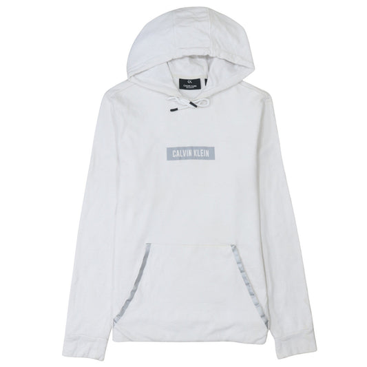 Calvin Klein Men’s White Pullover Hoodie Medium Logo Fleece