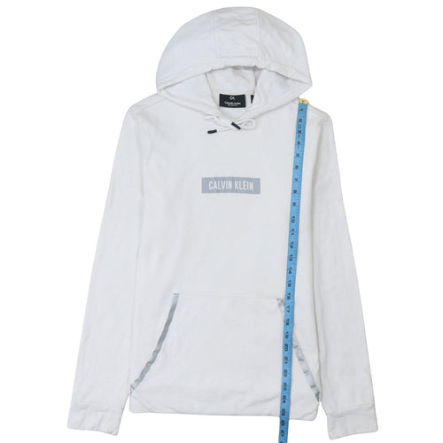 Calvin Klein Men’s White Pullover Hoodie Medium Logo Fleece