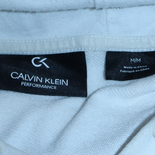 Calvin Klein Men’s White Pullover Hoodie Medium Logo Fleece