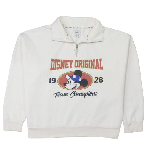 Disney Primark Women White XL 1/4 Zip Pullover Sweatshirt Mickey Mouse 1928