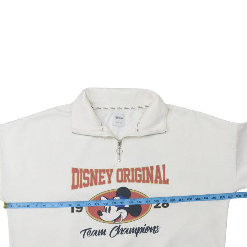 Disney Primark Women White XL 1/4 Zip Pullover Sweatshirt Mickey Mouse 1928