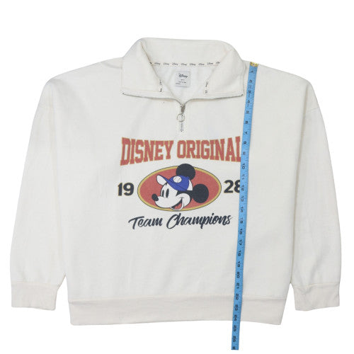 Disney Primark Women White XL 1/4 Zip Pullover Sweatshirt Mickey Mouse 1928