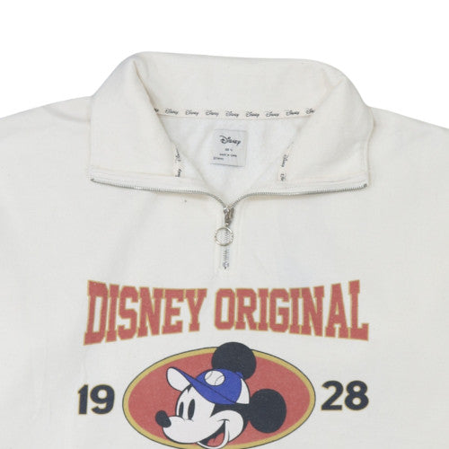 Disney Primark Women White XL 1/4 Zip Pullover Sweatshirt Mickey Mouse 1928