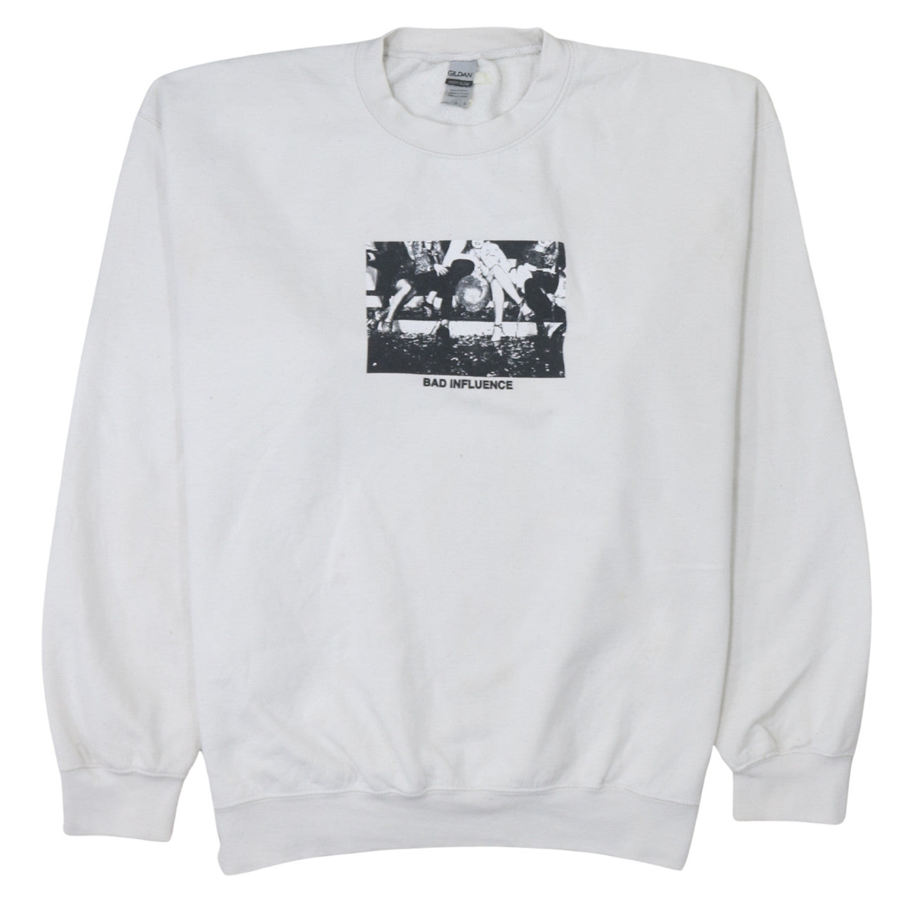 Gildan Women White Graphic Print Pullover Sweatshirt L